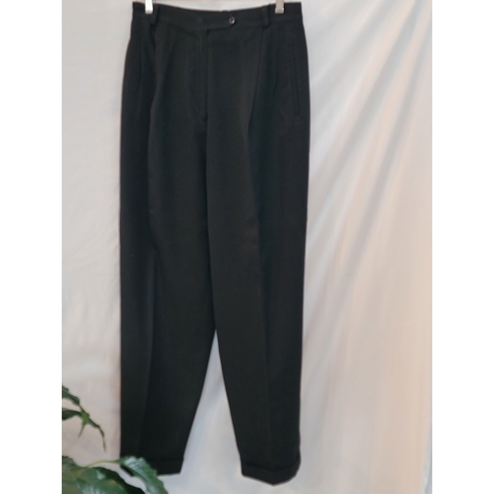 Austin Reed Mens Black 100% Wool Pleated Cuffed Dress Pants Trousers Made in USA
